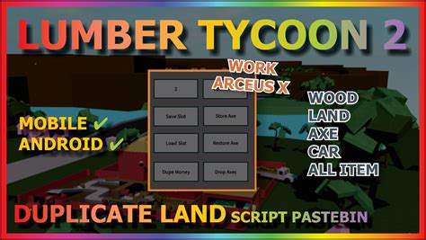 Lumber Tycoon 2 Script PasteBin 2022 GUI & More Using Arceus X 39,230 views Jan 15, 2022 Hope you guys enjoyed this video and make sure to hit that like button if you. . Lumber tycoon 2 script mobile